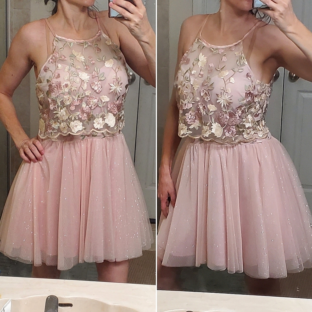 Elegant Pink Floral Embroidered Dress